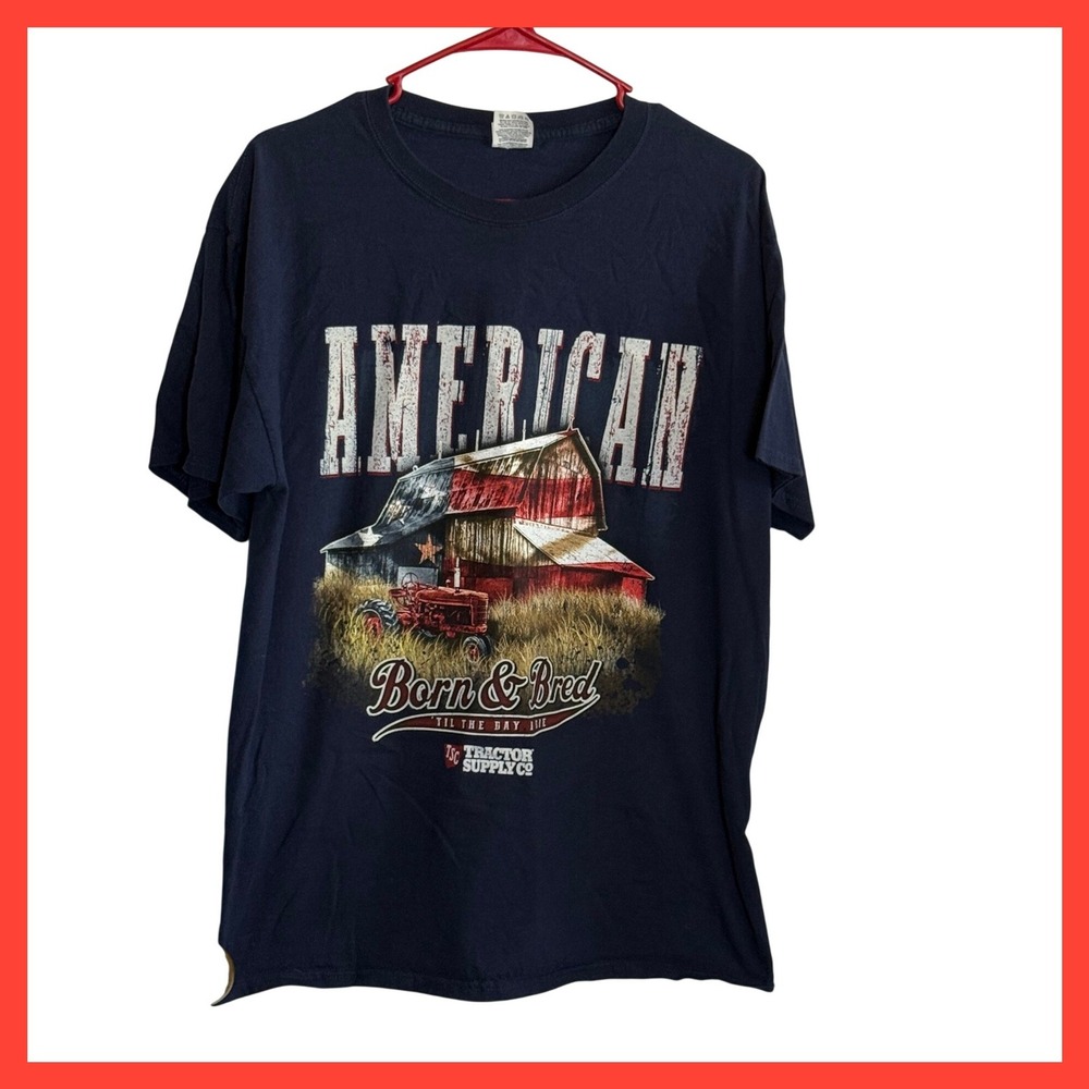 Tractor Supply Co American Born & Bred Graphic T-Shirt Navy Blue Mens Large L‎